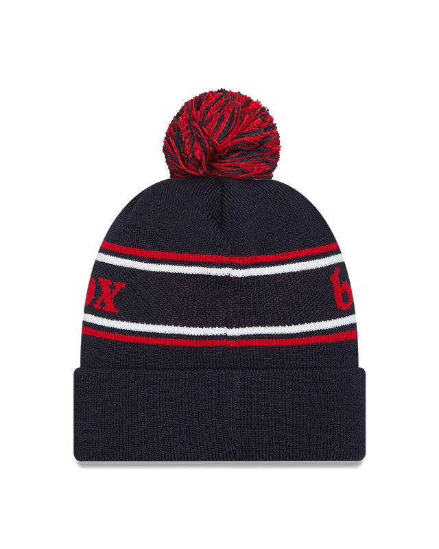 Boston Red Sox Navy New Era Marquee Cuffed Knit Hat with Pom Official Team Hat Sports Fan Cap Official MLB Team Hat Baseball Fan Cap