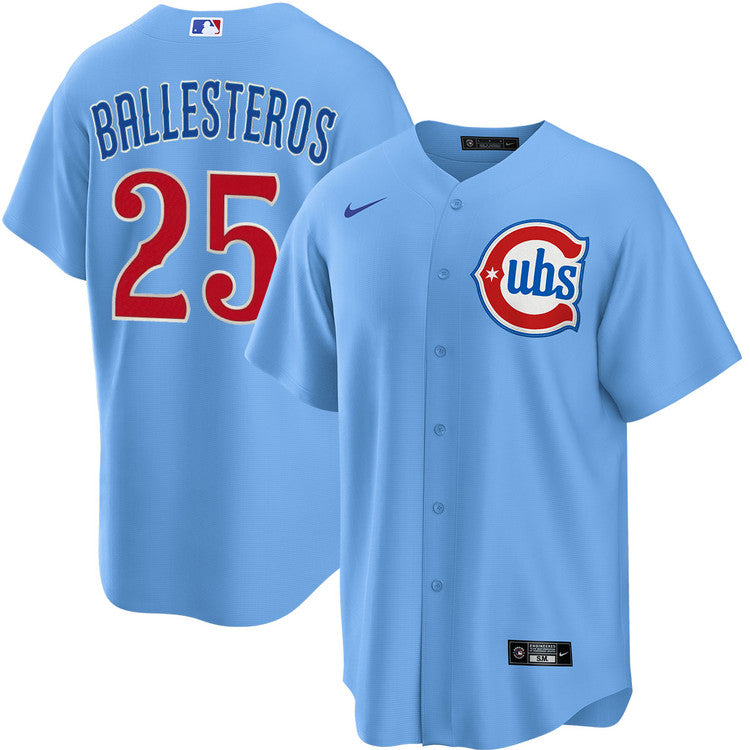 Youth Chicago Cubs Moisés Ballesteros Alternate 2 NIKE Baseline Powder Blue Replica Jersey Official Team Jersey Sports Fan Apparel Official MLB Team A