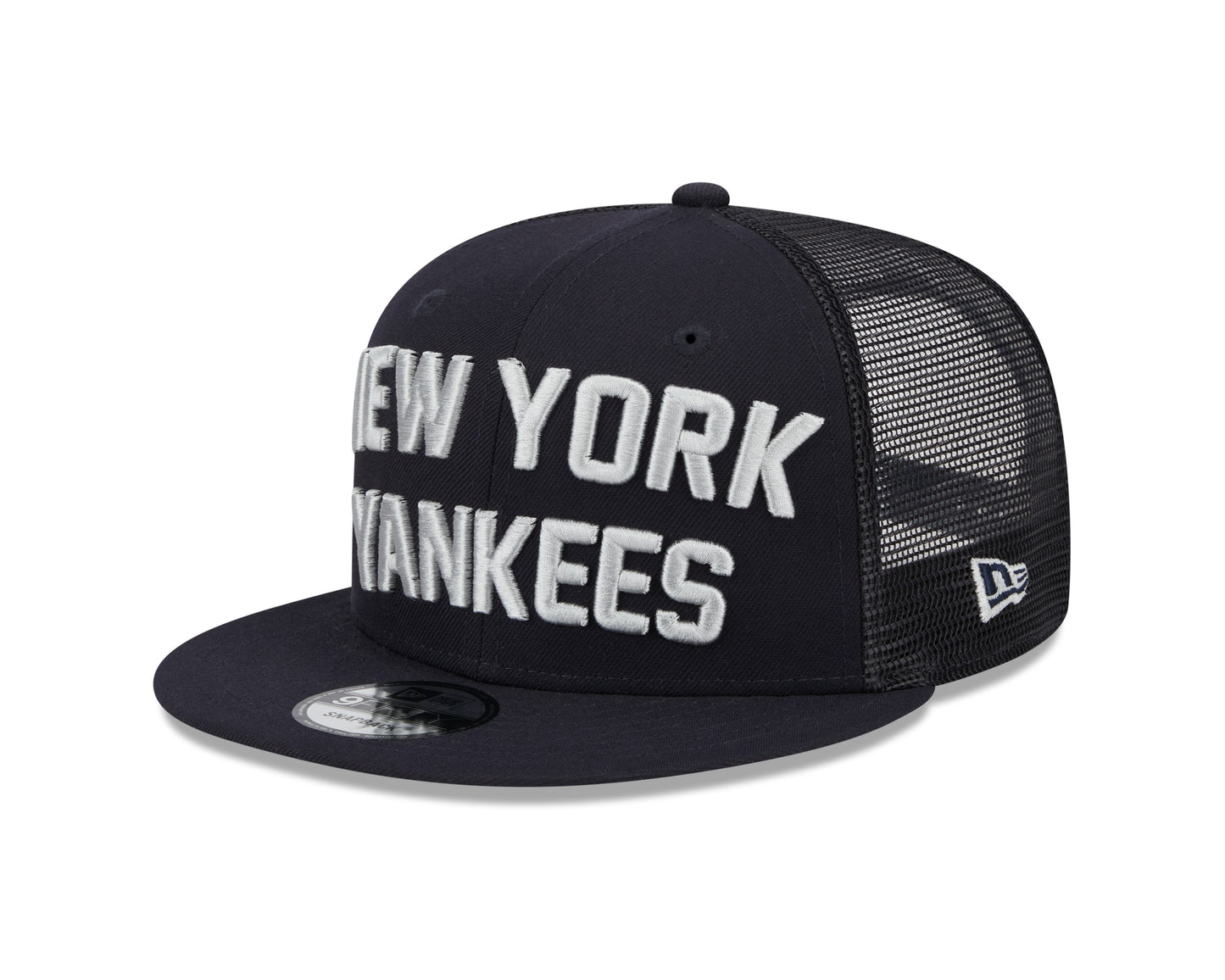 New York Yankees New Era Navy Stacked 9FIFTY Mesh Trucker Snapback Hat Official Team Hat Sports Fan Cap Official MLB Team Hat Baseball Fan Cap