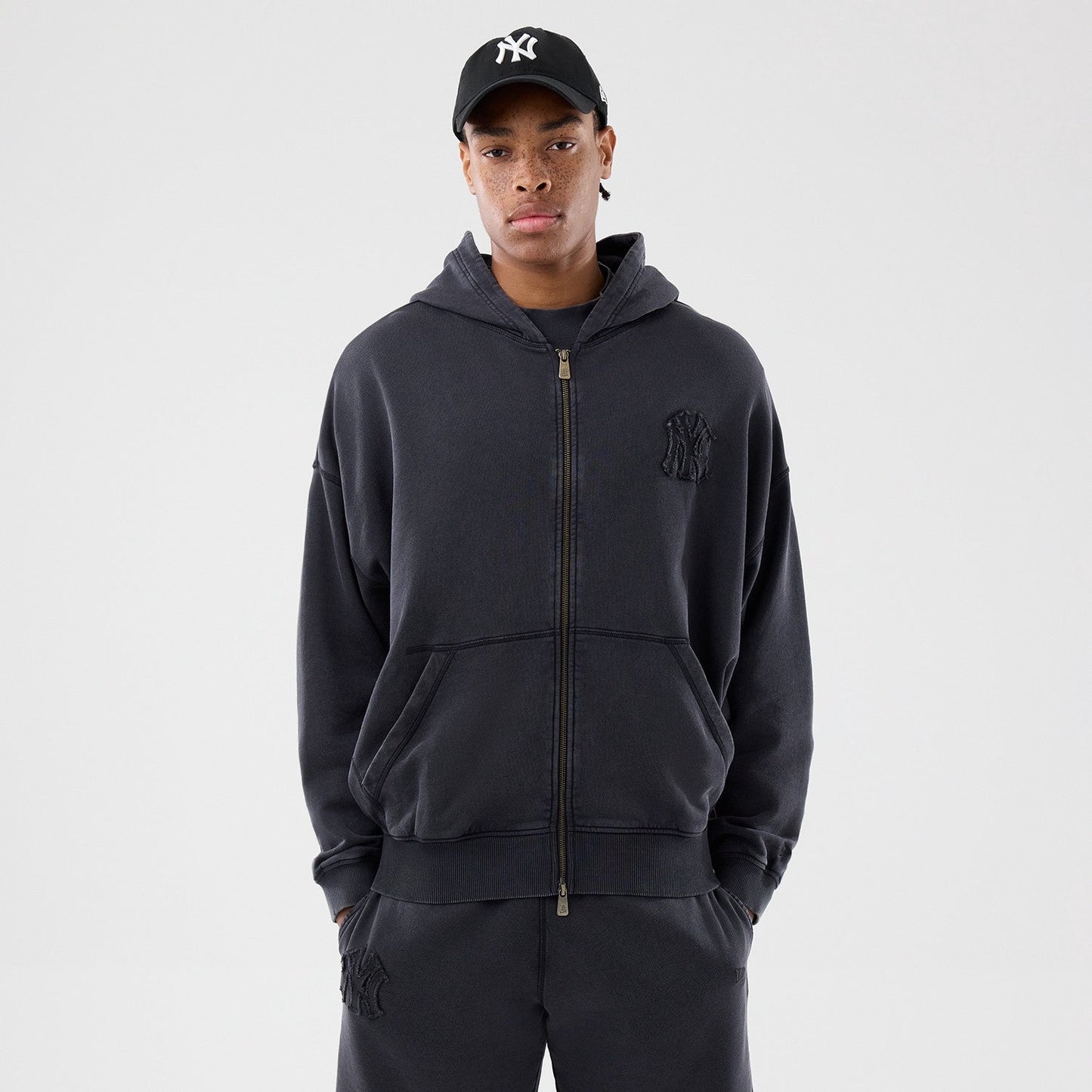 MLB Washed Full Zip Hoodie New York Yankees Black Official Sports Fan Gear Official MLB Team Apparel Baseball Fan Gear