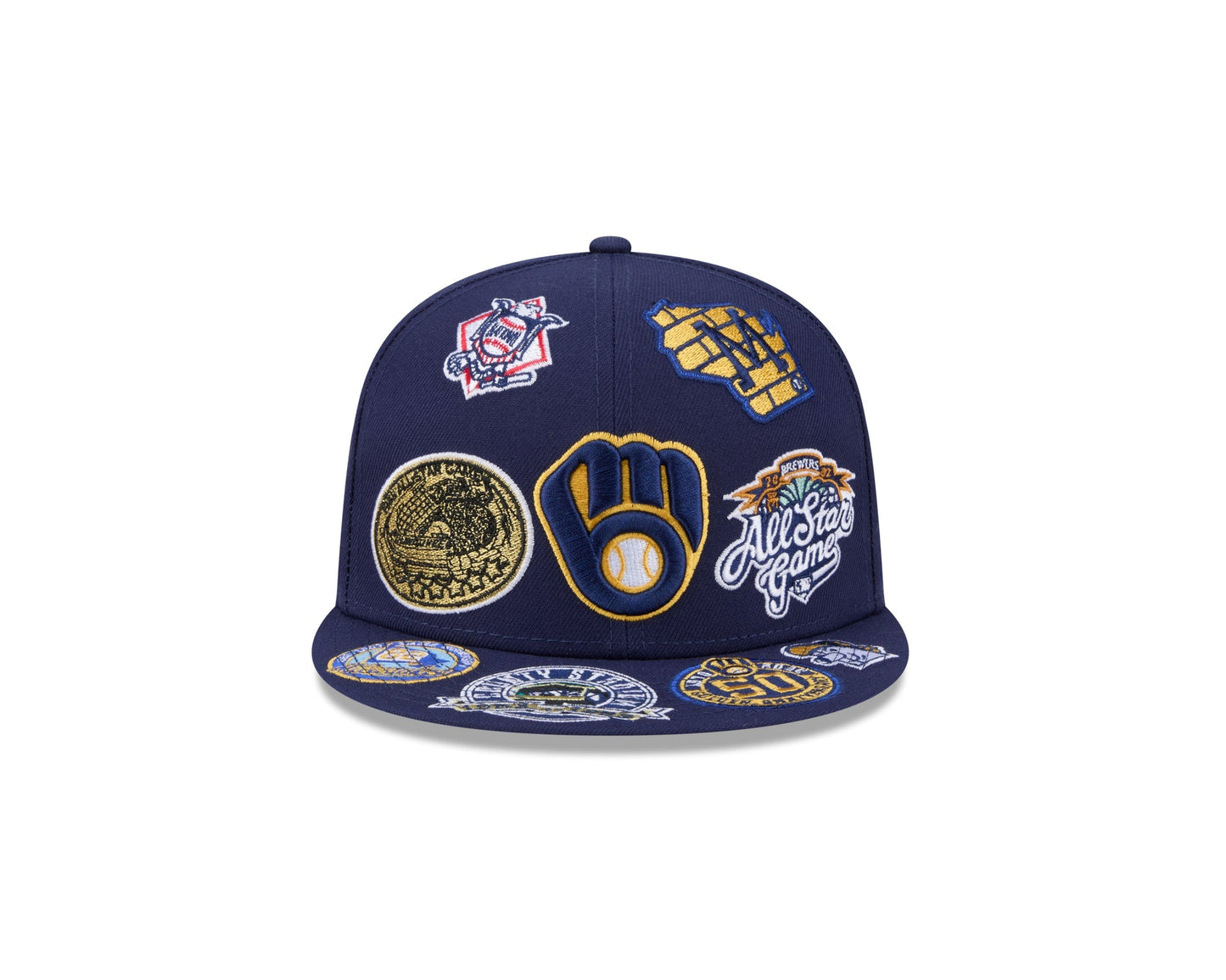 Milwaukee Brewers MLB All Over Patch 59FIFTY Fitted New Era Official Team Hat Sports Fan Cap Official MLB Team Hat Baseball Fan Cap