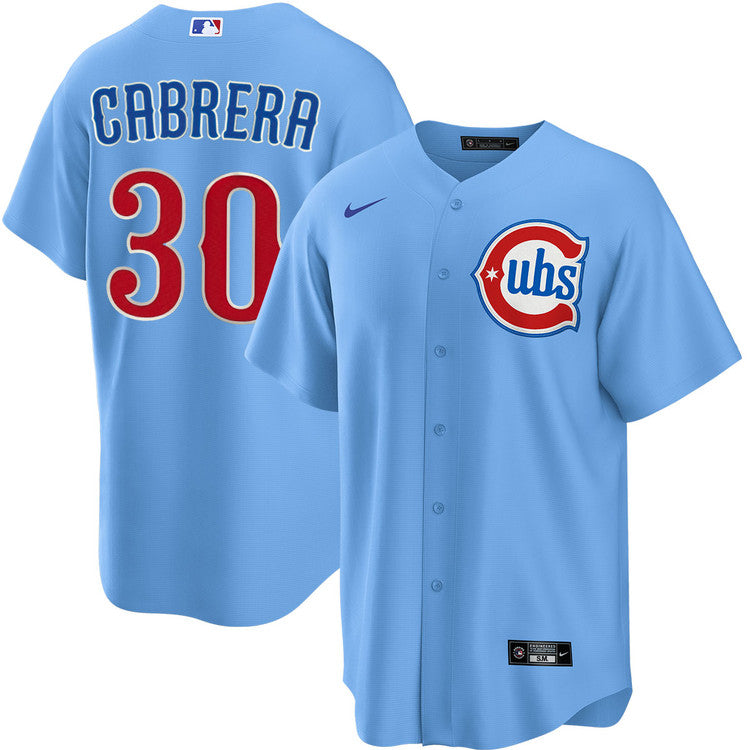 NIKE Men s Chicago Cubs Edward Cabrera 30 Light Blue 2nd Alternate Replica Jersey Official Team Jersey Sports Fan Apparel Official MLB Team Apparel Ba