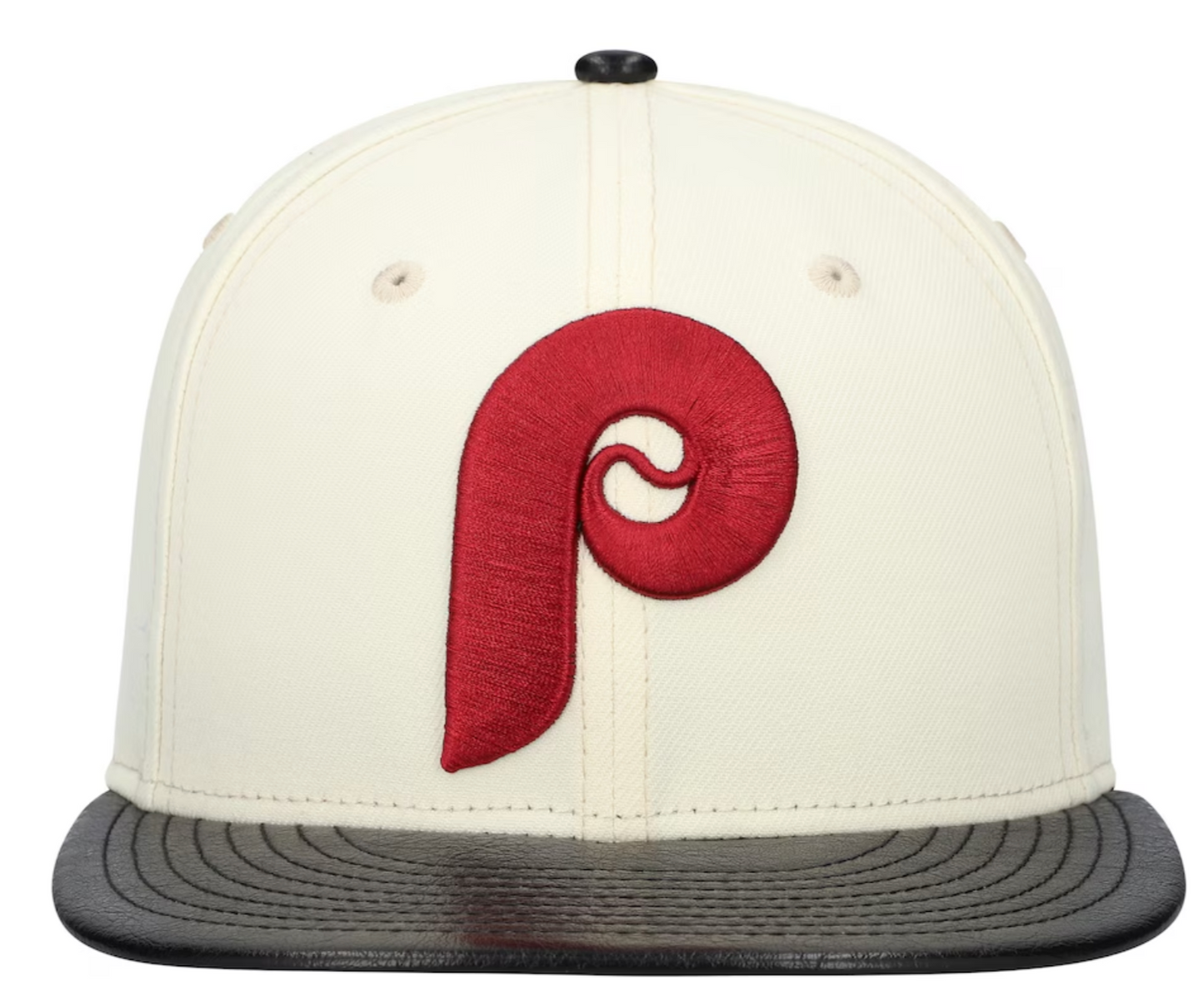Philadelphia Phillies Cooperstown Collection Cream Black Leather Visor New Era 59FIFTY Fitted Hat Official Team Hat Sports Fan Cap Official MLB Team H
