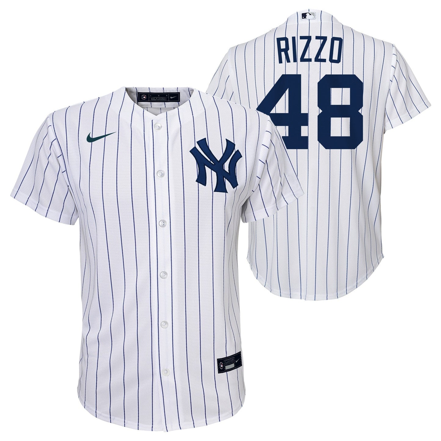Youth Anthony Rizzo New York Yankees White Home Screen Print Game Replica Jersey Official Team Jersey Sports Fan Apparel Official MLB Team Apparel Bas