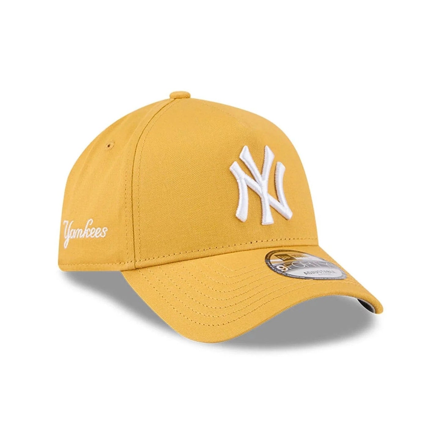 New York Yankees MLB Script A-Frame Snapback New Era Yellow Official Sports Fan Gear Popular MLB Style Fan Collection