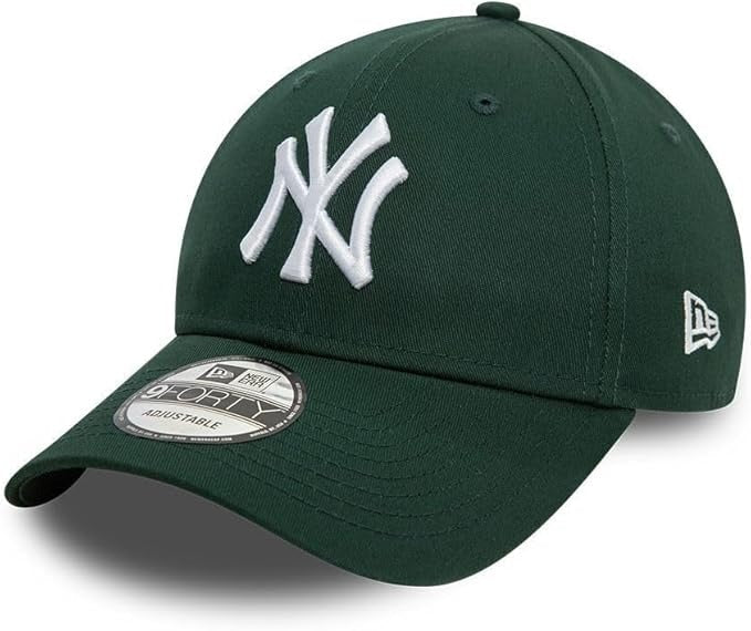 New York Yankees MLB League Essential 9FORTY Strapback New Era Dark Green White Official Team Hat Sports Fan Cap Official MLB Team Hat Baseball Fan Ca